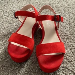 Ecco red-orange platform suede sandals